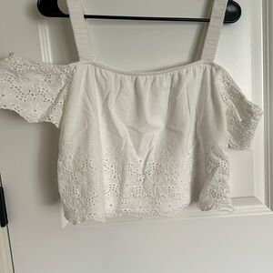 Charlotte Russe White Flutter Sleeve Crop Blouse